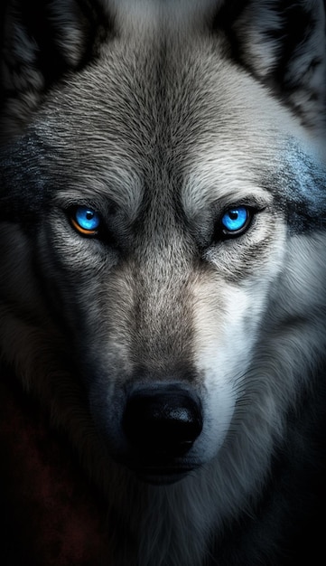 Lobo de ojos azules y fondo oscuro