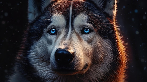 Un lobo con ojos azules y un ojo azul.