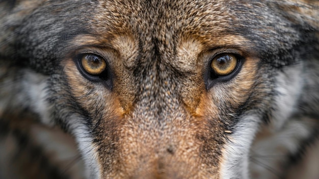un lobo con ojos marrones y una nariz marrón
