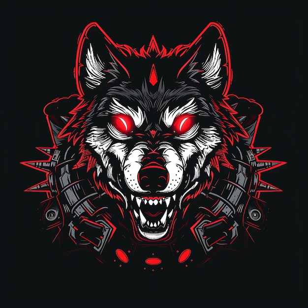 un lobo con ojos rojos y un fondo negro con ojos rojes