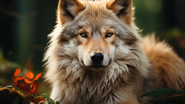 un lobo con ojos rojos y un fondo verde