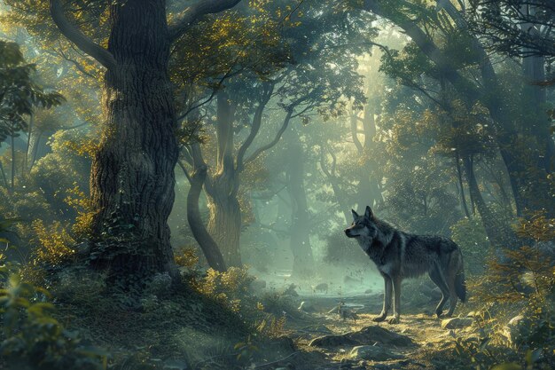 Foto un lobo de pie en medio de un bosque