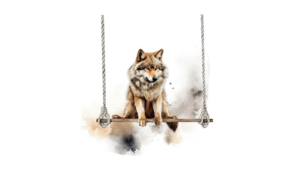 Un lobo en una pintura de acuarela de columpio