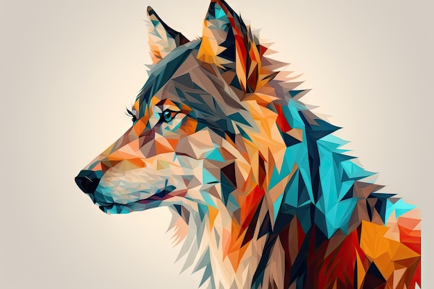 Lobo de polígono colorido abstracto sobre un fondo blanco ai generativo