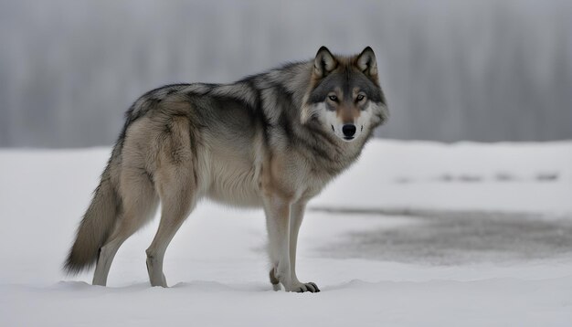 un lobo que está de pie en la nieve