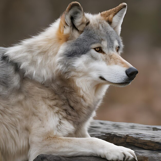 un lobo que está sentado en un tronco