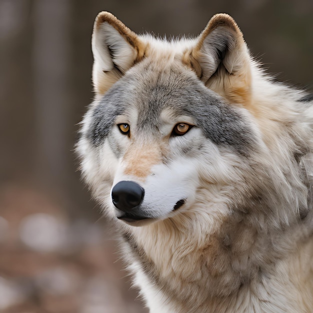 un lobo que tiene un ojo amarillo que está mirando a la cámara