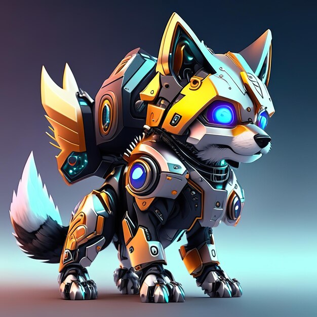 Lobo robô com exoesqueleto e armadura Generative AI