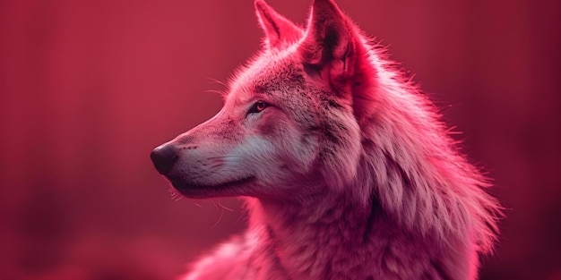 Un lobo rosado en una vibrante configuración monocromática rosada concepto fotografía de animales tema monocromático colores vibrantes lobo rosado accesorios creativos