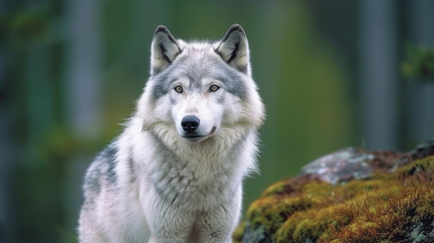 un lobo sentado en una roca