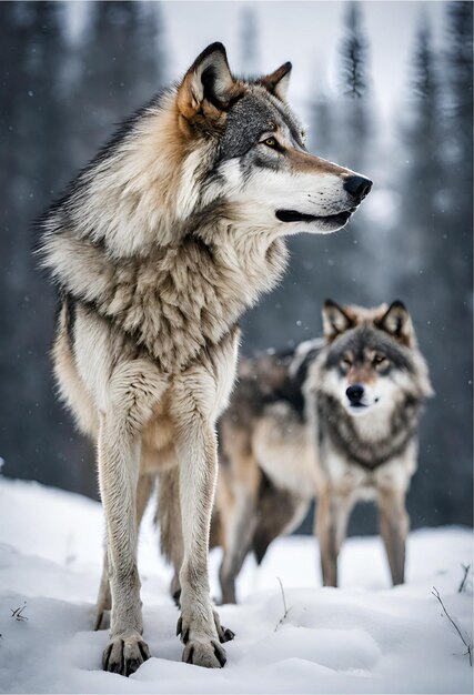 Foto lobo en su hábitat natural durante el invierno