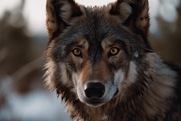 Lobo con sus ojos perforando la cámara antes de desaparecer en un paisaje nevado