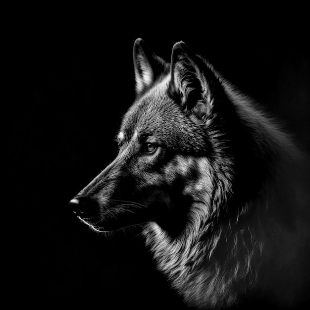 Foto lobo terrível forte assustador com fundo preto 3d ilustrado