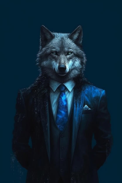 Un lobo con traje y corbata.