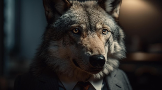 Lobo de traje con un hombre de traje.