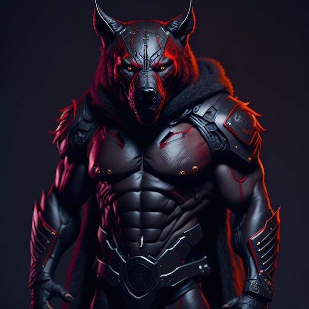 Un lobo con traje negro y capucha roja.