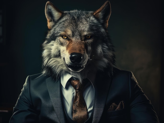 un lobo con un traje