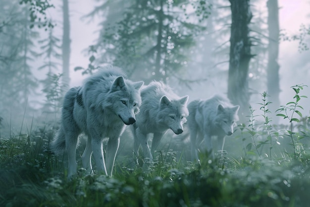 Lobos majestosos a vaguear pela floresta.