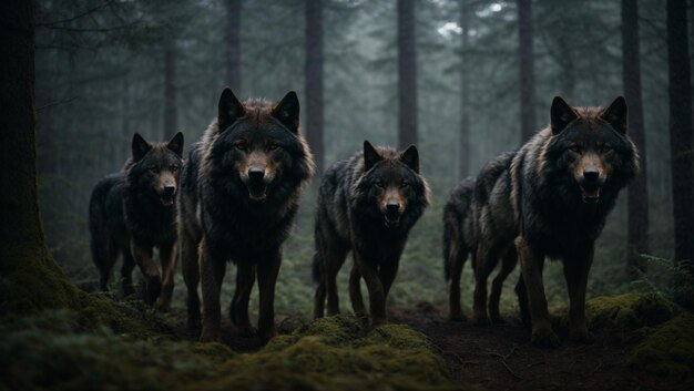 Lobos selvagens em pé