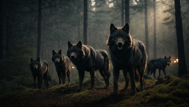 Lobos selvagens em pé