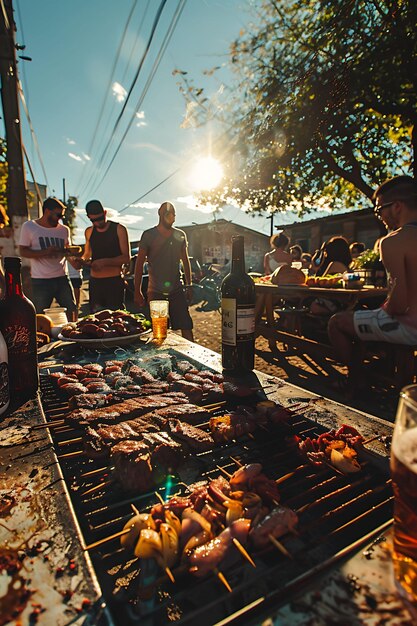 Foto locais se reúnem para um tradicional churrasco argentino asado atividades de férias dos vizinhos