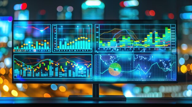 local de trabalho moderno com gráficos financeiros conceito de pesquisa e análise