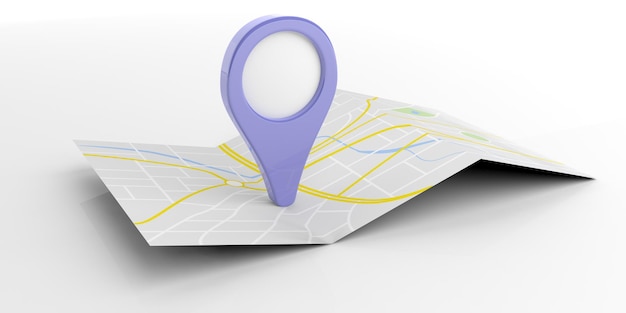 Local do ponteiro do mapa na ilustração 3d de fundo branco