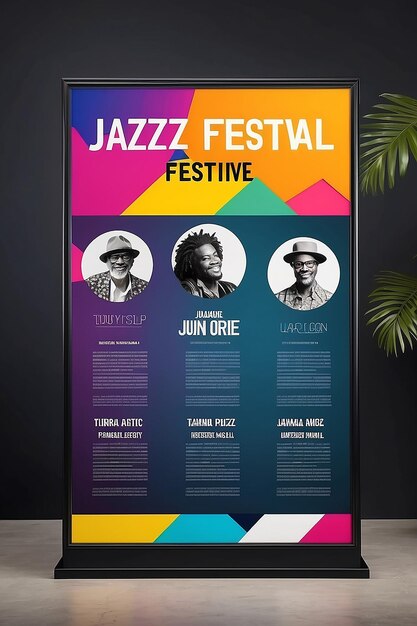 Foto local jazz festival artist lineup signage mockup con espacio blanco en blanco para colocar su diseño