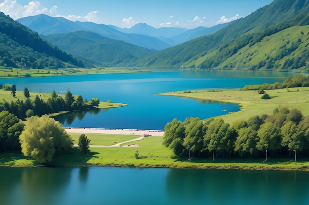 local relaxante Ponto cênico nacional 5A Montanha verde Limpo Lago verde de água doce cenário natural