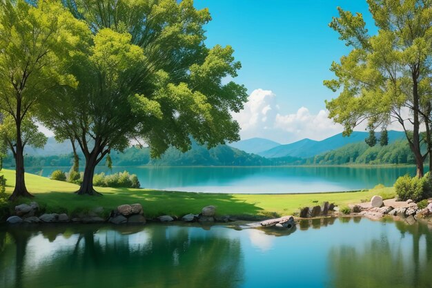 local relaxante Ponto cênico nacional 5A Montanha verde Limpo Lago verde de água doce cenário natural