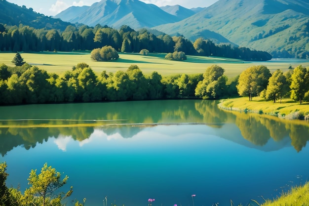 local relaxante Ponto cênico nacional 5A Montanha verde Limpo Lago verde de água doce cenário natural