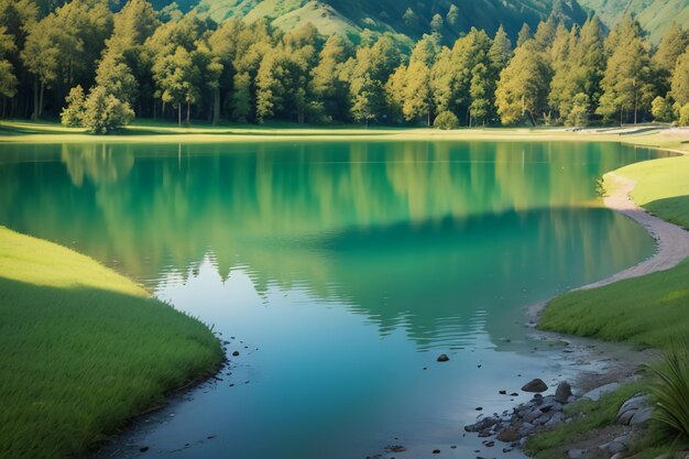 local relaxante Ponto cênico nacional 5A Montanha verde Limpo Lago verde de água doce cenário natural