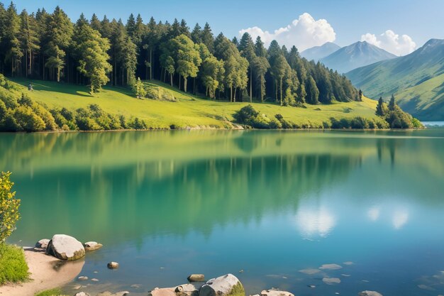 local relaxante Ponto cênico nacional 5A Montanha verde Limpo Lago verde de água doce cenário natural