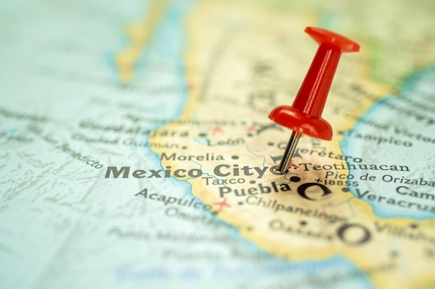 Localização Cidade do México no mapa do México com alfinete vermelho apontando para a América do Norte