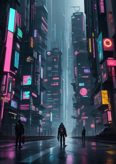 lockdown cidade futurista cyberpunk cenário urbano gerado por IA