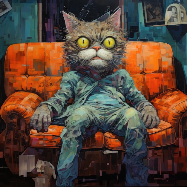 loco gato gatito furioso enojado retrato expresivo ilustración obra de arte pintado al óleo bosquejo tatuaje