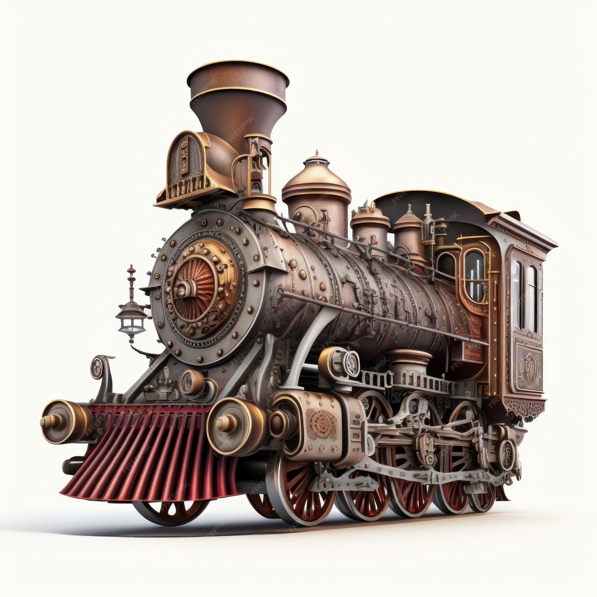 Gravado vintage, desenhado à mão, locomotiva antiga ou trem com vapor na  ferrovia americana. transporte retro . imagem vetorial de ArthurBalitskiy©  157835278