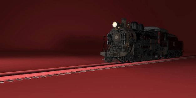 Locomotiva preta vintage em um fundo vermelho