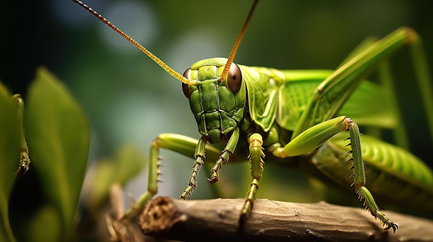 Locusto verde na folha Locusto bonito alto contraste