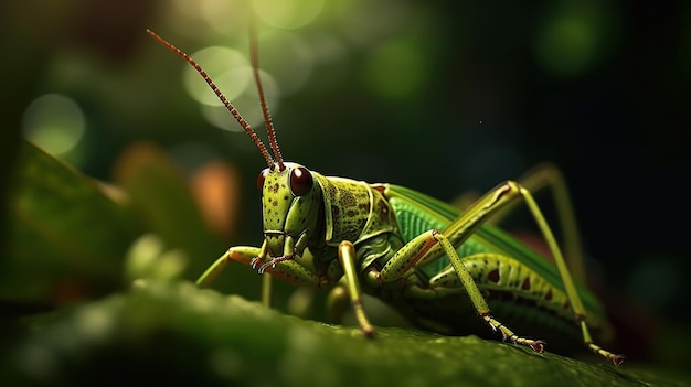 Locusto verde na folha Locusto bonito alto contraste