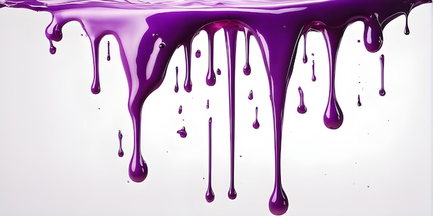 lodo roxo escorrendo de cima, isolado em um fundo branco