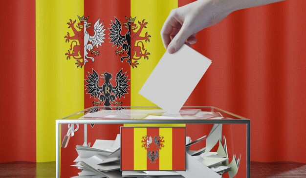 Lodzkie bandeiras e urna de votação conceito de eleição ilustração 3D