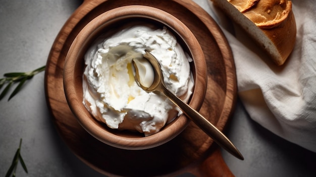 Foto löffel creme-käse von oben nach unten