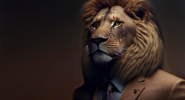 Löwe gekleidet in einem formellen Business-Anzug anthropomorpher Geschäftsmann Generative KI