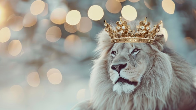 Löwe mit goldener Krone Pastell-Bokeh-Hintergrund