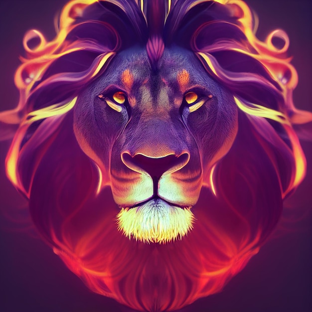 Löwe mit Mähne aus Feuer kreative Illustration