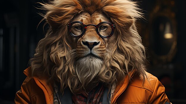 Löwe trägt eine coole Retro-Brille