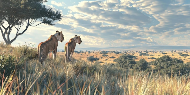 Löwen in der Wildnis Savannah Generative KI