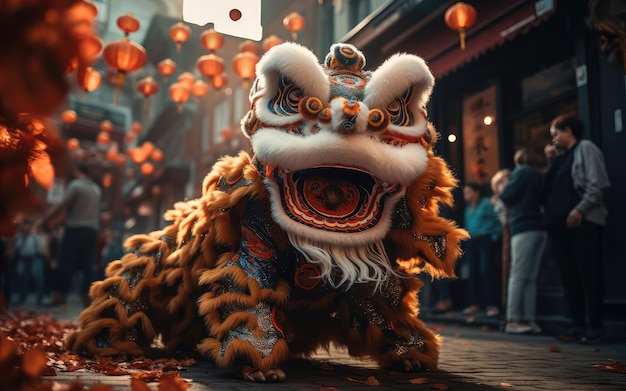 Löwen-Tanz auf der Straße bei einem chinesischen Festival