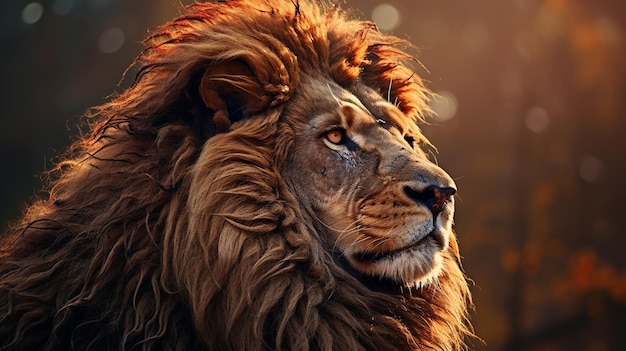 Löwenkopf aus der Seitenansicht, Tiernahaufnahme, König Löwe, erzeugtes KI-Bild, Fototiere